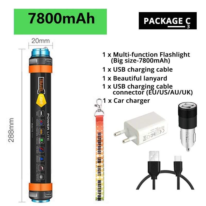 29CM-7800mAh-3 Многофункциональный Перезаряжаемые светодиодный вспышка светильник Кемпинг Фонари 7800 мАч палатка светильник работы лампы рыбалка Предупреждение светильник IP68 из водонепроницаемого материала - Испускаемый цвет: 29CM-7800mAh-3