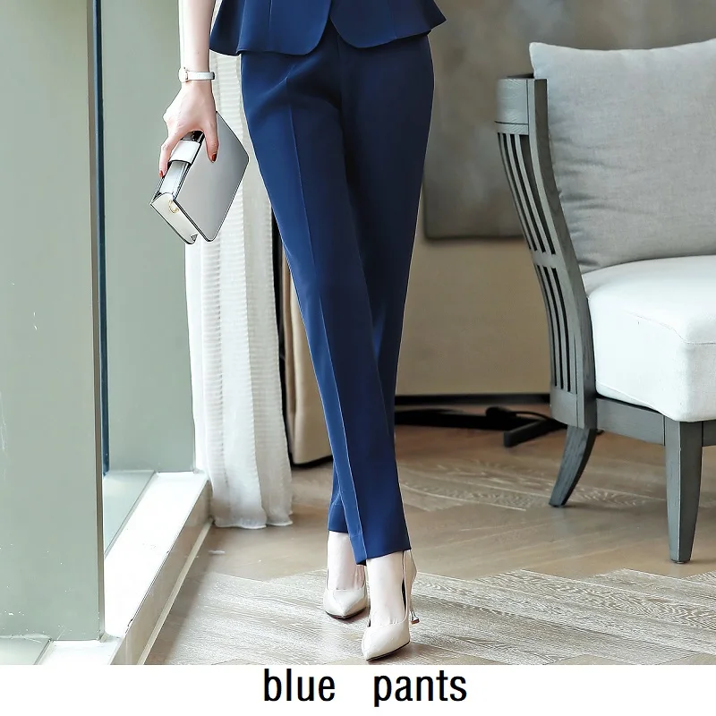 blue pants Женские костюмы тонкие летние с коротким рукавом блейзеры брюки 2-шт Набор OL формальные деловые женские брючные костюмы женские комплекты костюмы - Цвет: blue pants
