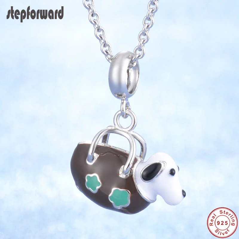 

Popular Lovely Good Quality Enamel Original Necklaces 100% 925 Sterling Silver Pet Dog Handbag Pendant Necklace As Git