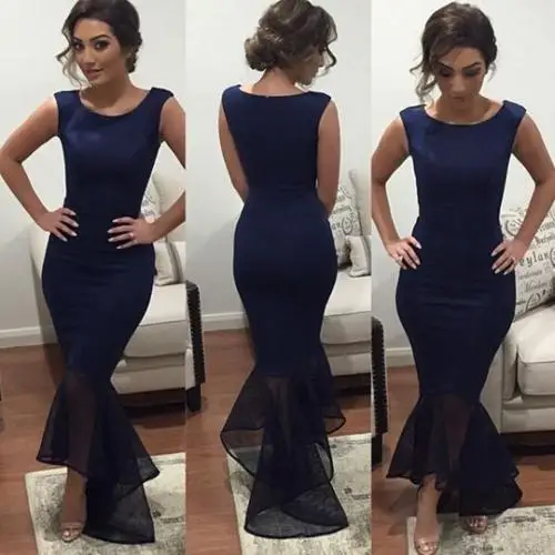 Новые летние женские Русалка платье Формальное длинное кружевное с темно синим