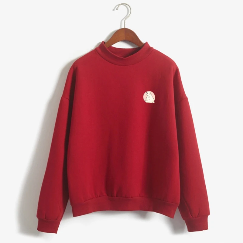 

New Women Hoodies College Wind Autumn Winter Fleece Lovely Cute Printed Sweatshirt Girls Long-sleeve Turtle Neck Jumper