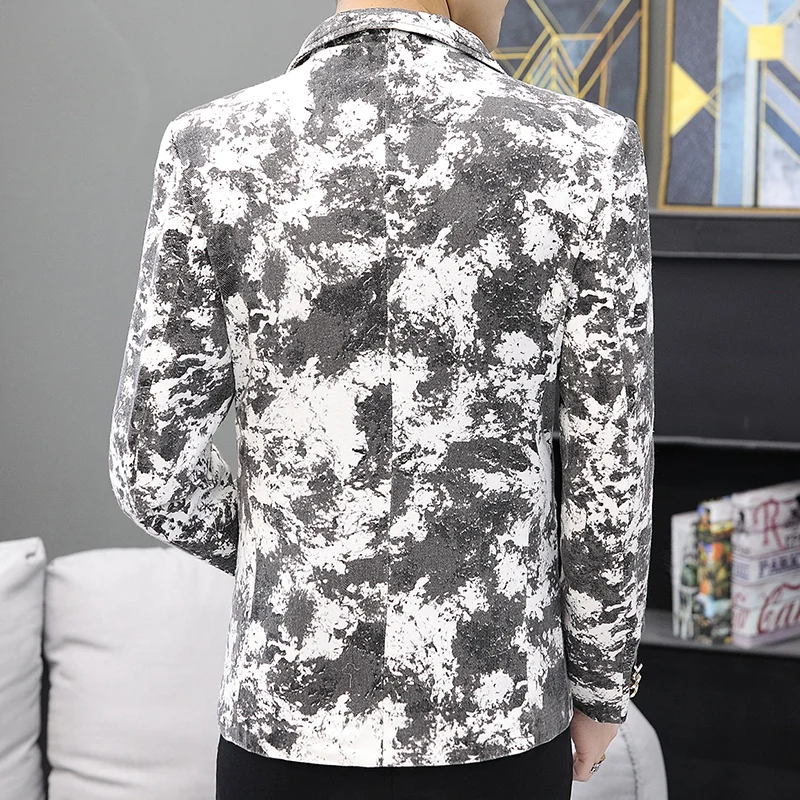 

period personality 2020 Printing fashion trend in men's suit of cultivate one's morality Floral handsome cowboy leisure suit