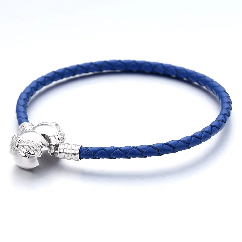 Настоящий синий кожаный Змеиный браслет-цепочка с 925 пробы серебряной застежкой