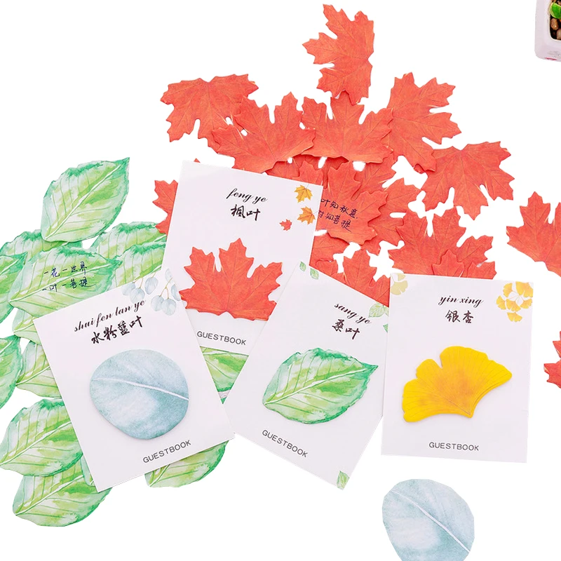 

Cute Ginkgo Leaves Diary Memo Pad Sticky Notes Kawaii Maple Shape Planner Scrapbooking Stickers Post Student Office Stationery