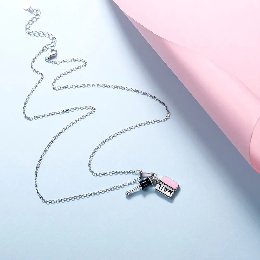 SILVERCUTE 925 серебро розовый лак для ногтей кулон ожерелье женщин девочек эмаль