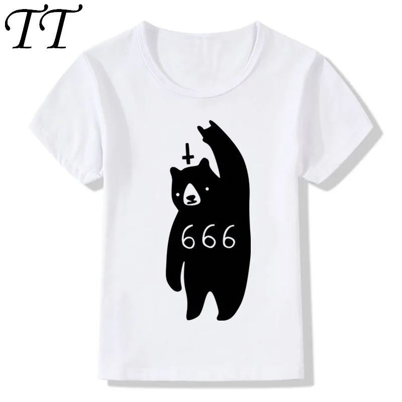 Футболки для мальчиков и девочек с принтом медведя сатаны 666 детские забавные