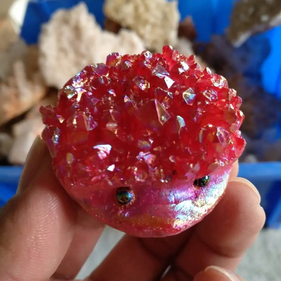 Кластер натуральные кристаллы статуэтка Ежика Drusy Geode Aura титановая статуя