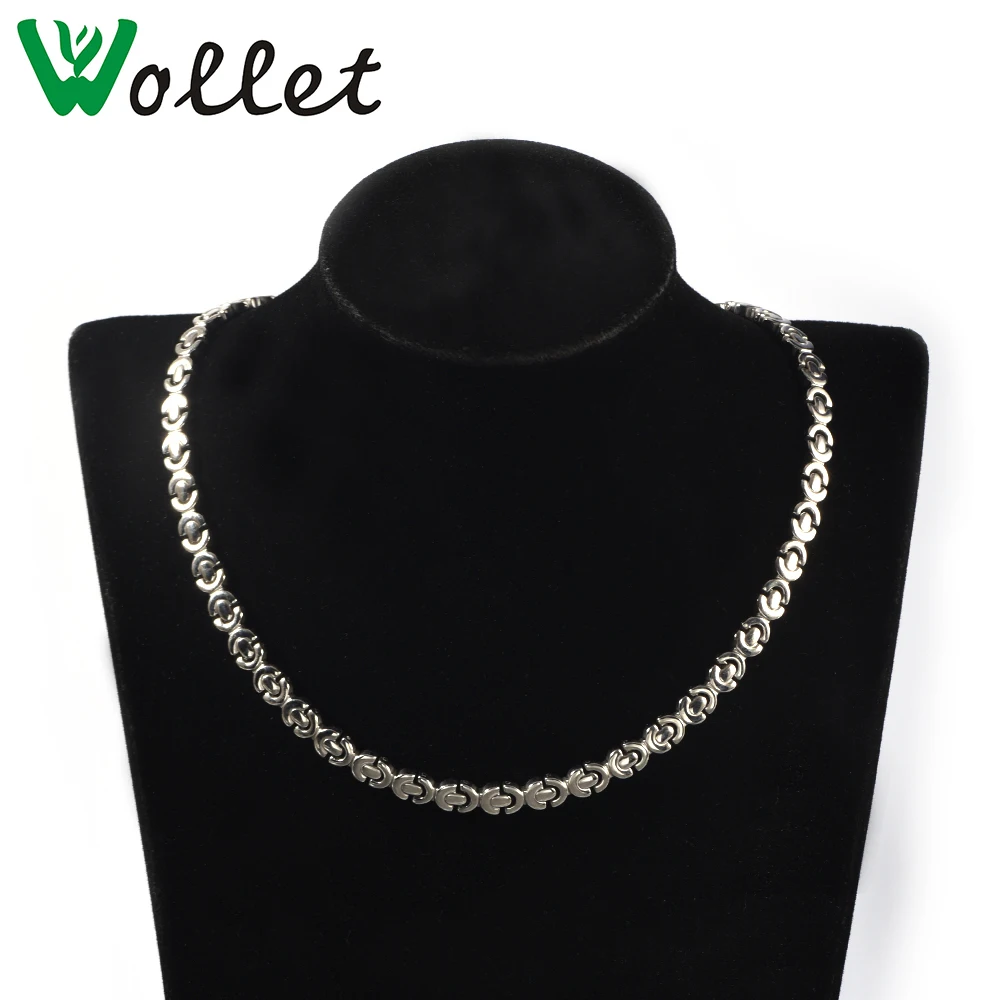 

Wollet Jewelry Set Stainless Steel Magnetic Necklace Bracelet for Women Silver Metallic Germanium Negative Ion Infrared Magnets