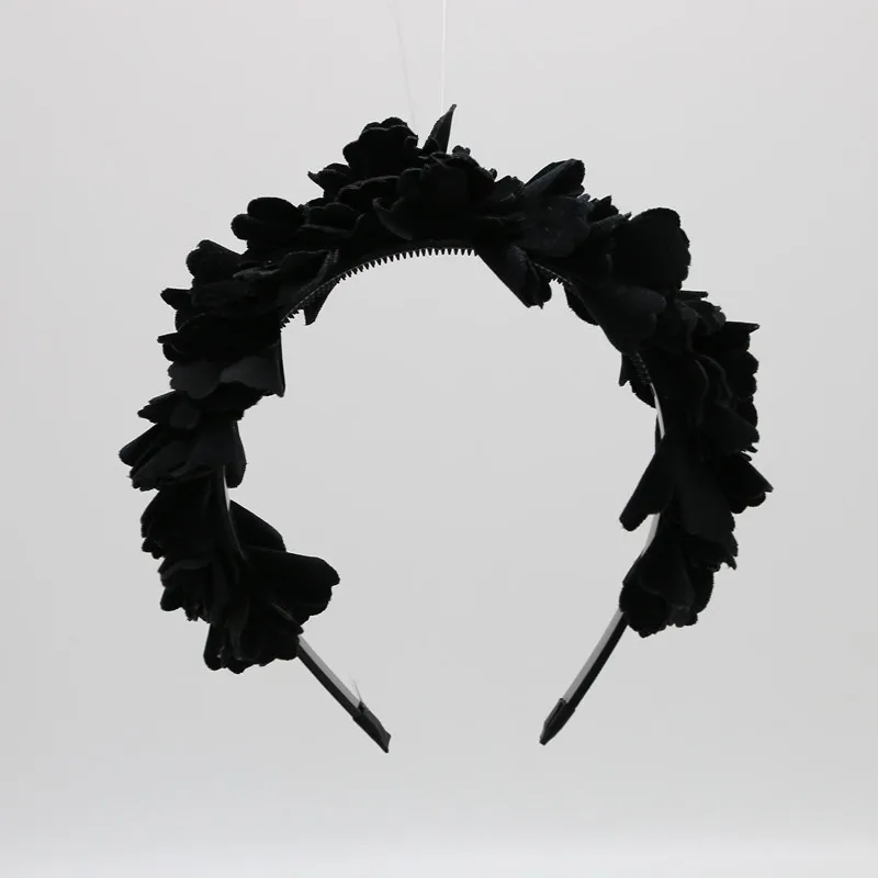 full head black Новинка, модная бархатная повязка для волос с цветком, OEM, Детская мода, аксессуары для волос на всю голову с пластиковой лентой с зубами - Цвет: full head black