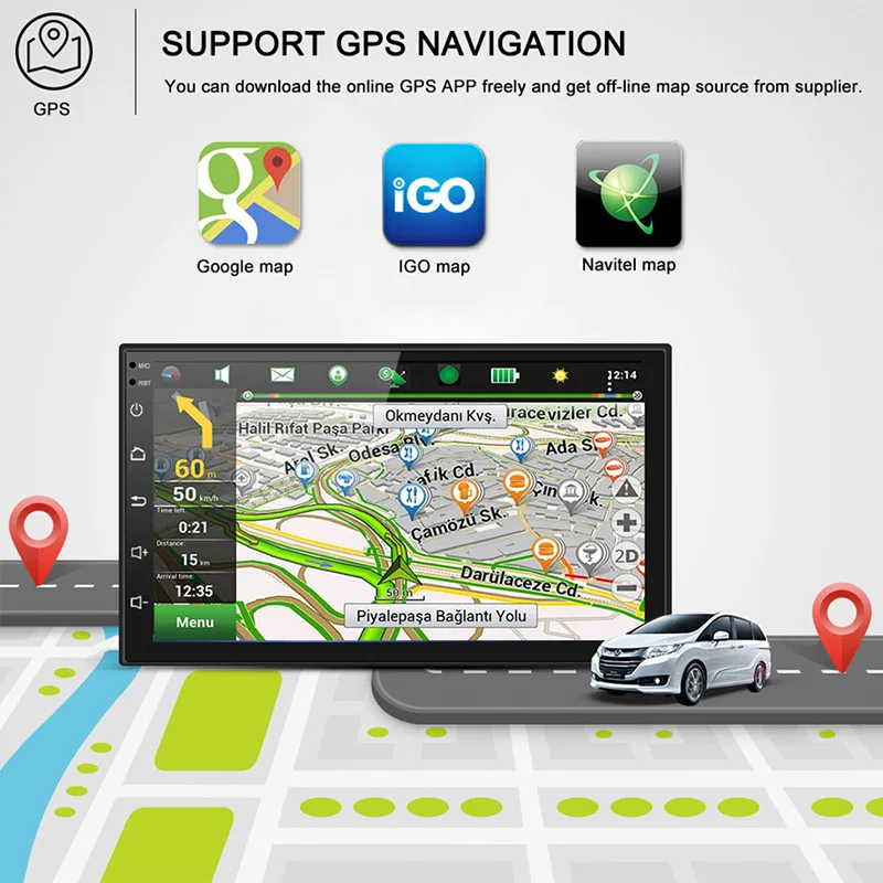 Универсальный автомобильный радиоприемник 7 дюймов 2 din Android с gps Навигатором Bluetooth