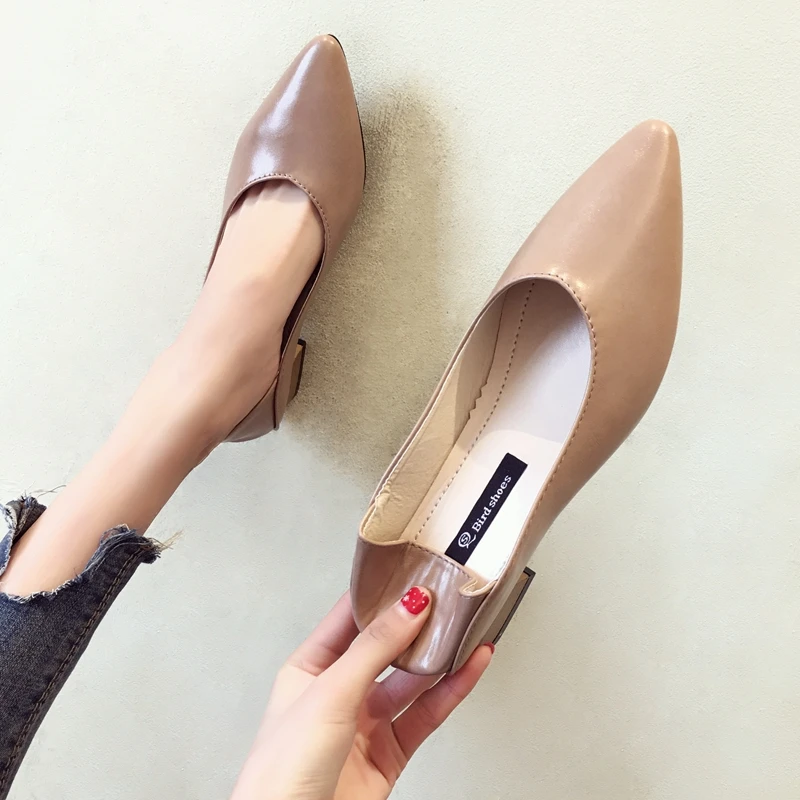 2019 fashion trend Korean version of the wild low with shallow mouth pointed small fresh girl thick high heels | Обувь