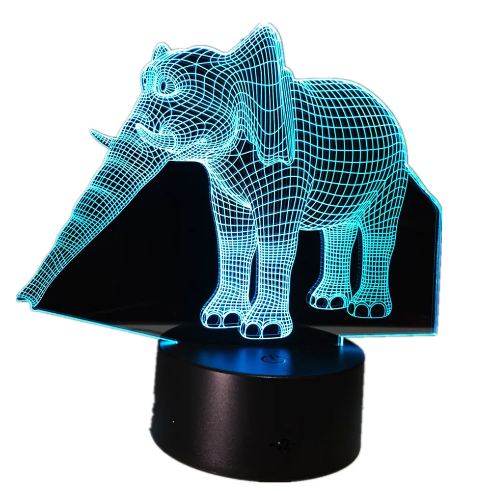 Креативный 3D светильник в виде слона Ночной с изменением 7 цветов акриловая