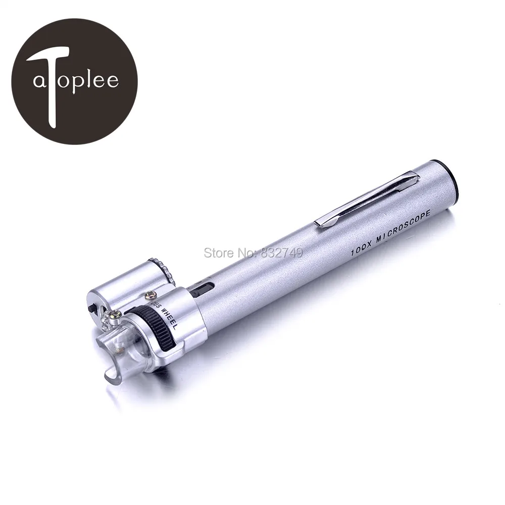 1 шт. Универсальный 100 X LED микроскоп Pen образный регулируемый 100X Лупа с 2 LED|microscope
