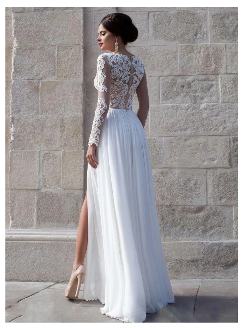 LORIE Boho Wedding Dress Sweetheart Appliques Chiffon Bride Custom Made Side Split Gown Free Shipping 2019 | Свадьбы и торжества