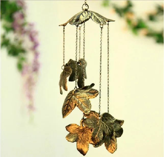 Литые железные Античные Имитационные ветряные колокольчики 7 красивых листьев