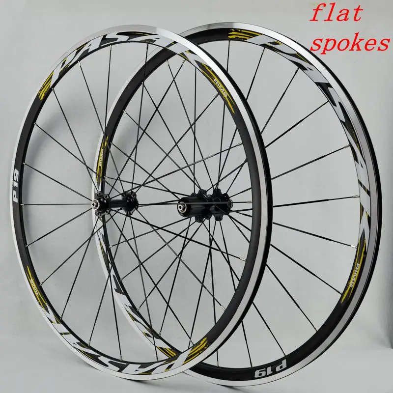 black hub golden 700C Литые колеса для шоссейного велосипеда, колесо для велосипеда, v-образный тормоз, алюминиевые колеса для велосипеда, диски, герметичный подшипник, плоские спицы 12sp - Цвет: black hub golden