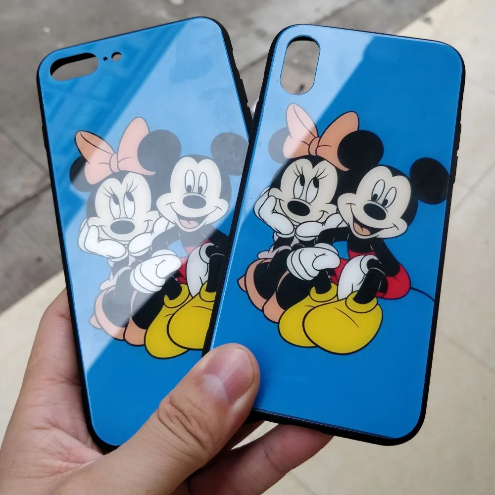DIY мультяшный чехол из закаленного стекла для телефона с Микки Маусом для iPhone 7 8X6 6S Plus, Капа, чехол s, индивидуальная крышка телефона для iPhone XS MAX XR
