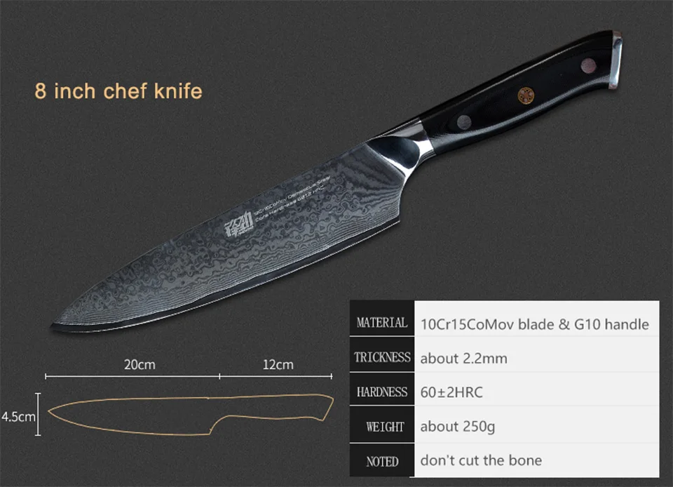 FINDKING G10 ручкой дамасской стали набор ножей 7 дюймов нож мясника 8-дюймовый поварский нож 5 дюймов Фруктовый нож Дамаск 71 слоев дамасской стали нож из дамасской стали