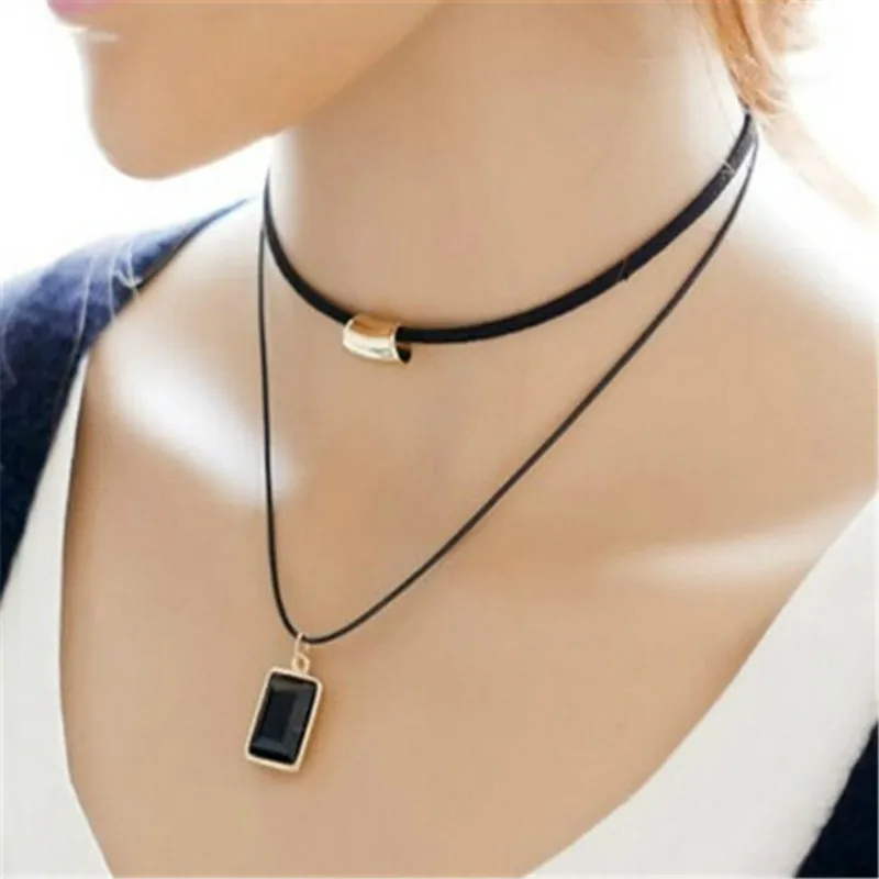 Готические ожерелья и подвески двухслойные кружевные квадратные из хрустальной