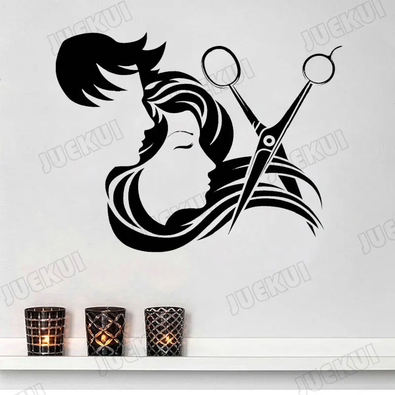 Scissors And Hair Pretty Girl Removable Wall Stickers for Barbershop Home Living Room Art Decor Vinyl Decals Murals TA702 | Дом и сад