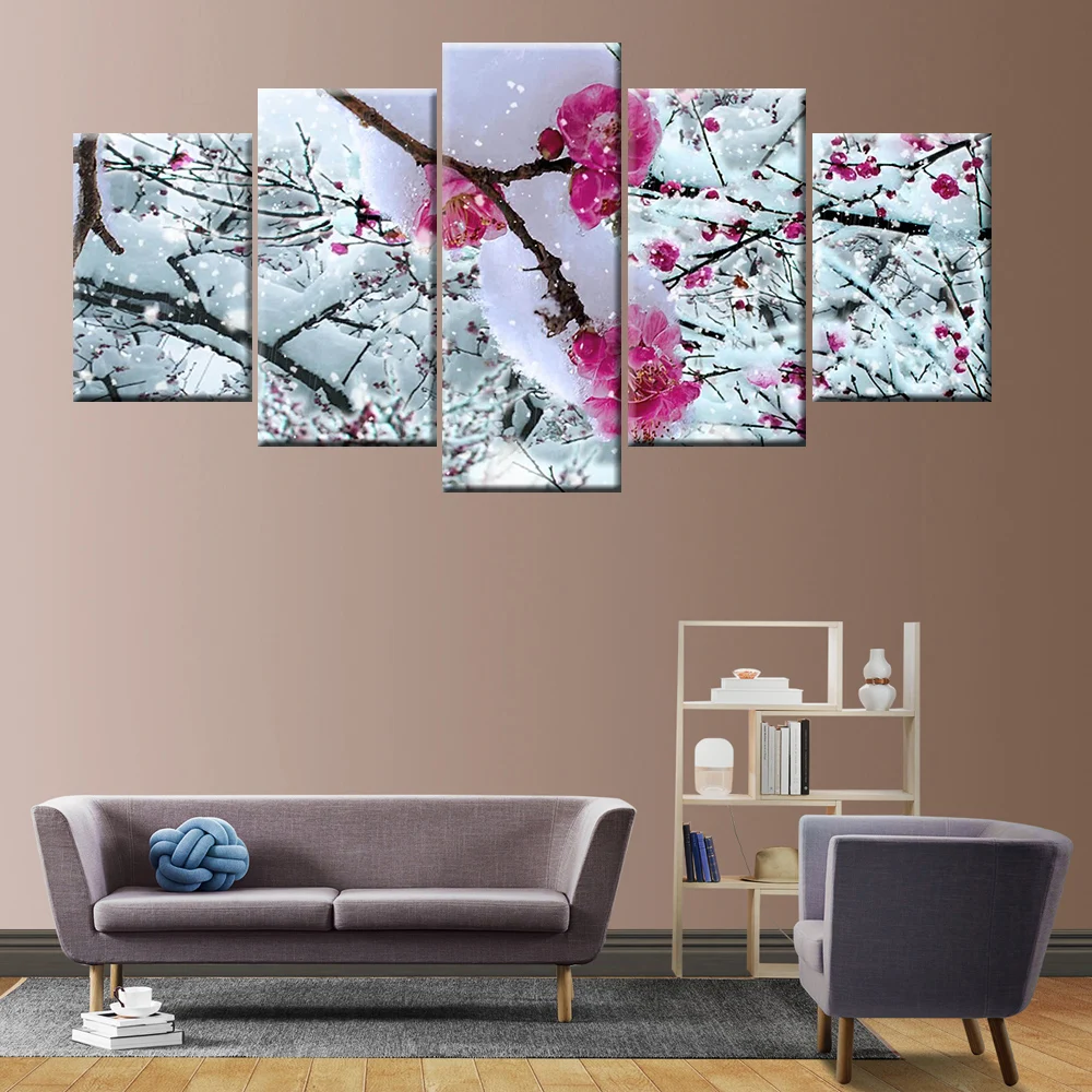 5 Pieces HD Print Painting Plum in the snow Modular For Modern Decorative Bedroom Living Room Home Wall Art Decor | Дом и сад