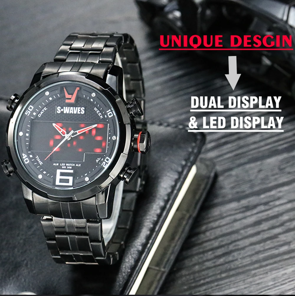 SWAVES часы для мужчин Лидирующий бренд светодиодные цифровые аналоговые наручные