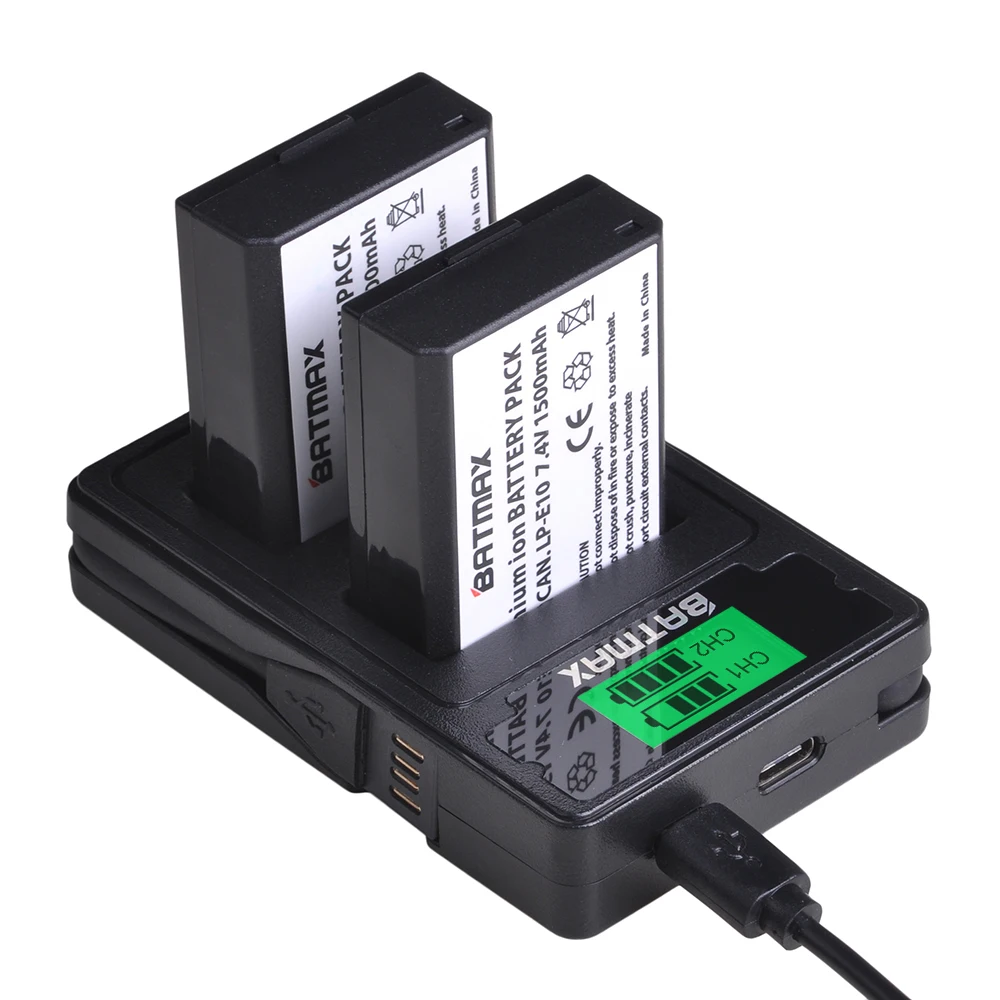 2 шт. LP-E10 LP E10 LPE10 батарея+ lcd USB двойное зарядное устройство с портом type C для Canon 1100D 1200D 1300D Rebel T3 T5 KISS X50 X70