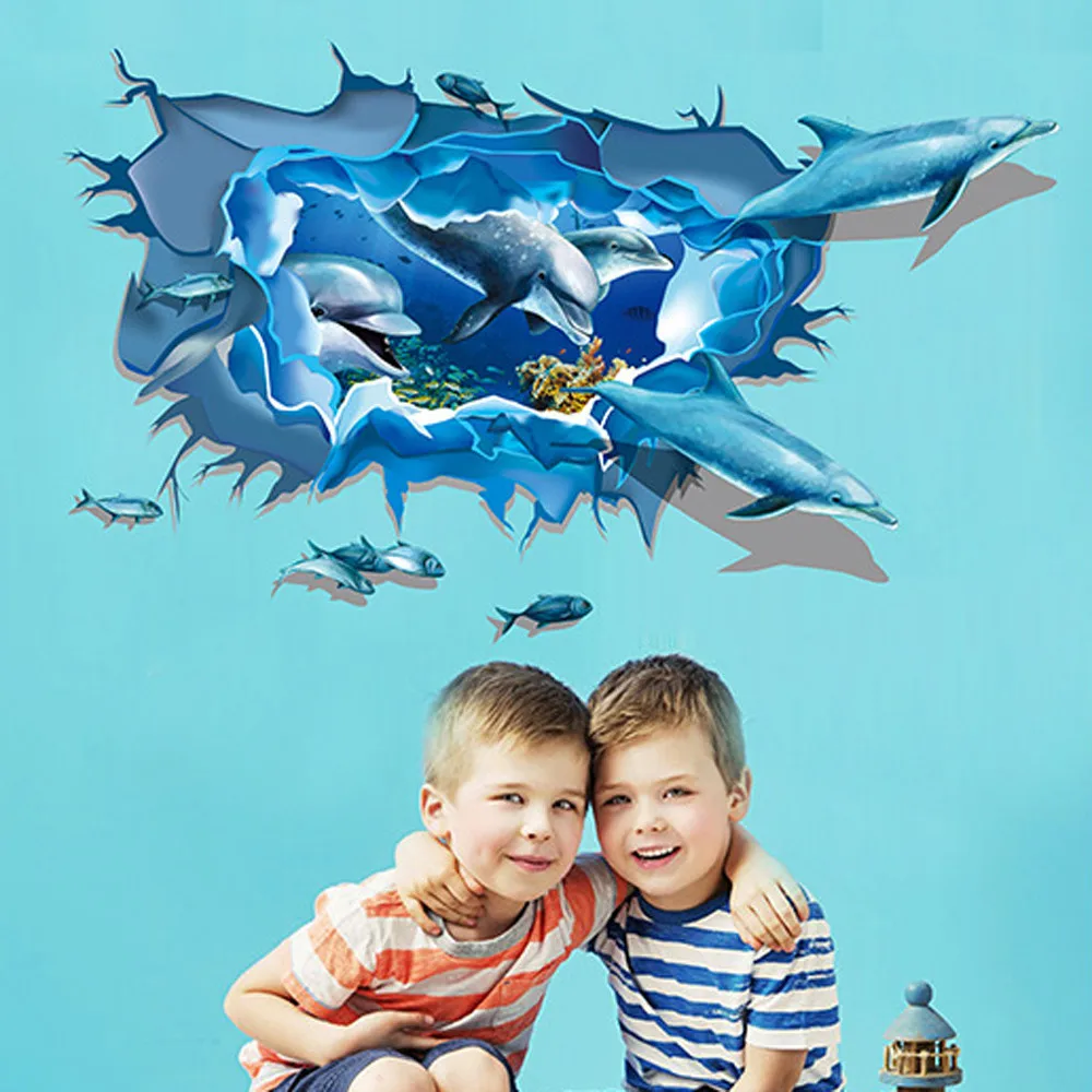 Съемный дельфин 3D фотообои настенные наклейки декор сделай сам детская комната