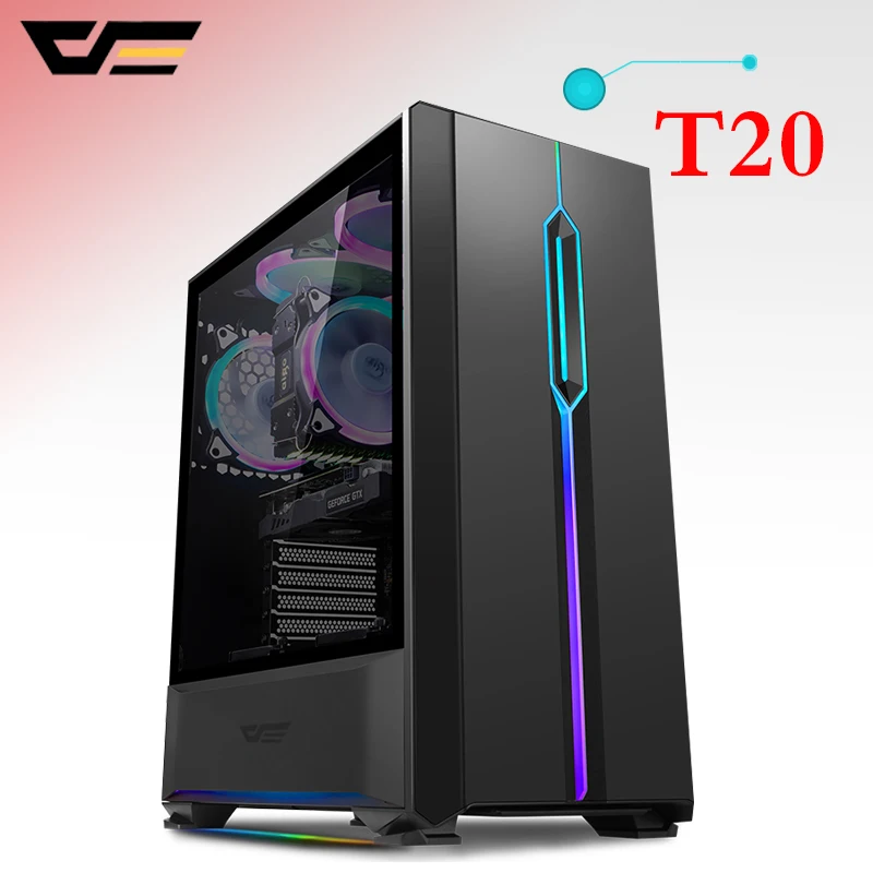 DarkFlash T20 PC компьютерный чехол ATX/Micro ATX RGB светильник полоса прозрачная сторона домашний офис черный игровой компьютерный чехол шасси