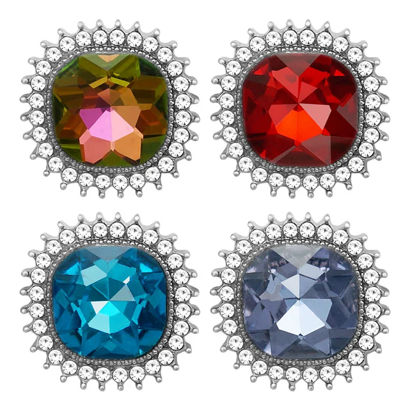 

New Beauty Square Rhinestone Faceted Crystal 18mm snap buttons fit 18mm snap necklace jewelry wholesale KZ3434 Gift