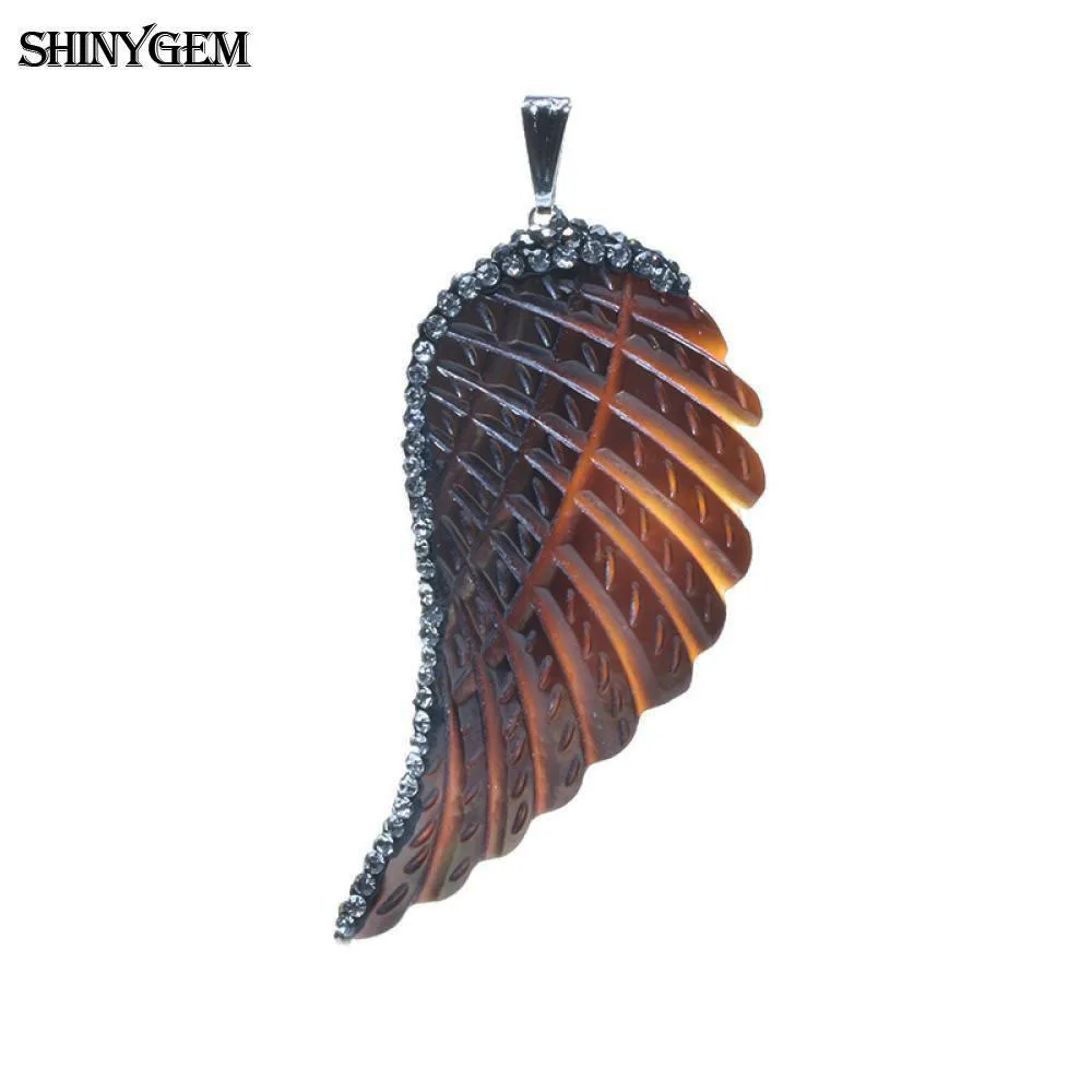 ShinyGem Natural Pattern Shell Pendants Inlay Rhinestone Black Brown Simulate Angel/Dragon Wing For DIY Jewelry Making | Украшения и