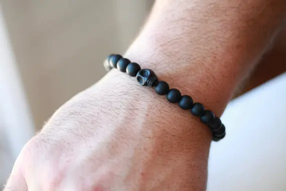 SN0046 эластичный браслет из натурального камня черный оникс Ляпис бисер |