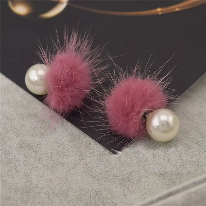 Женские серьги с искусственным жемчугом гвоздики из искусственного меха норки