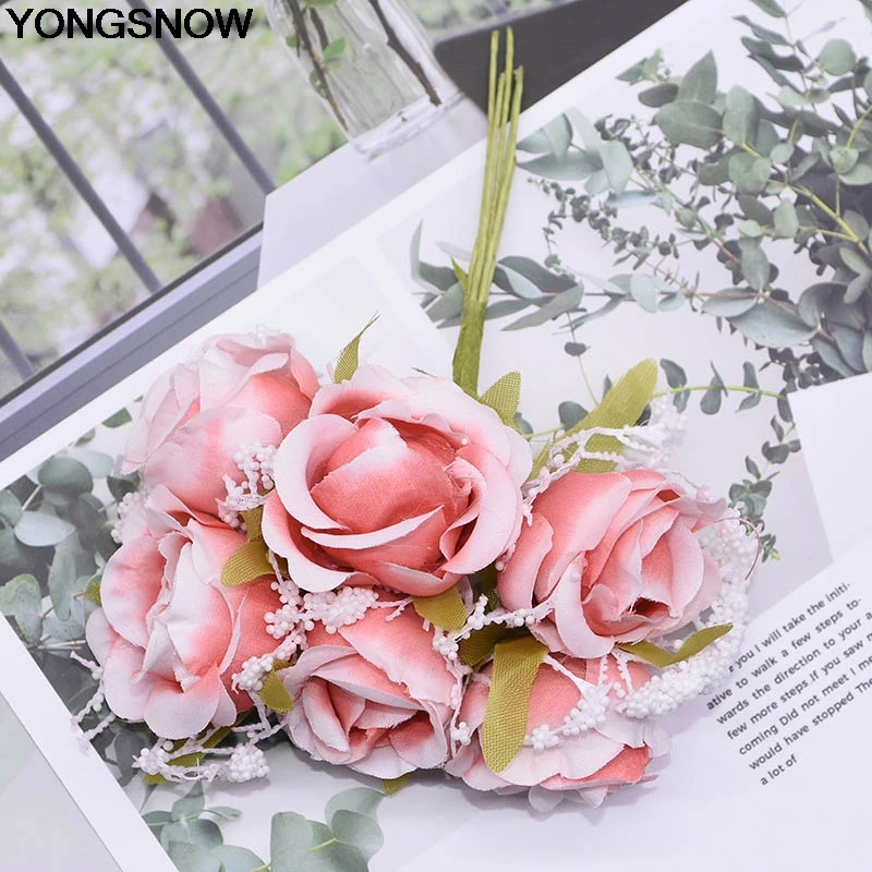 YONGSNOW 36 шт. Красивые Искусственные кружевные шелковые цветы розы свадебный букет для свадебного украшения дома искусственные растения искусственные цветы