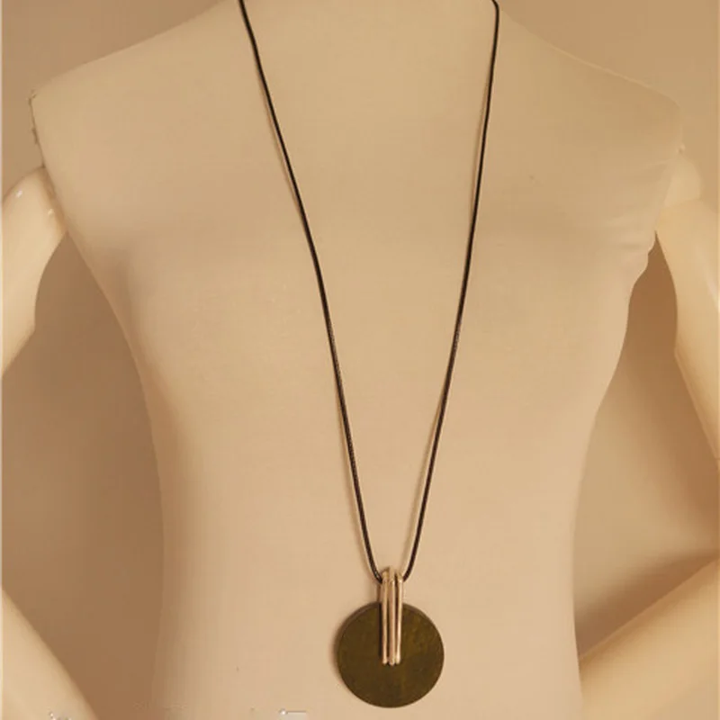 Korean Vintage Girl Necklace Ornament Wooden Round Pendant Sweater for Women Simple Literary Jewelry Accessories | Украшения и