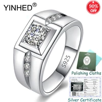 sent silver certificate yinhed 100 925 sterling silver ring 6mm round cubic zircon wedding rings for men luxury jewelry zr563
