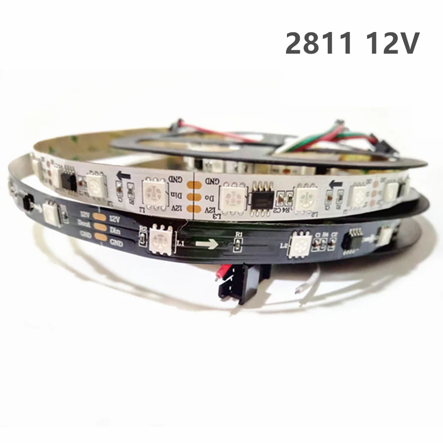 Цветная(RGB) светодиодная лента Водонепроницаемый ws2811 ws2812 5 до 5 лет, 12 V 5050 Светодиодный светильник полосы 5v 12v 30/60/144 Led/m ws2812b мечта Цвет светодиодные полосы ленты
