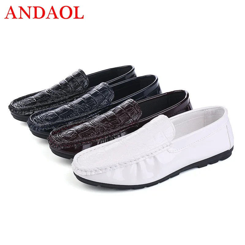 

ANDAOL Men's Bright Leather Casual Shoes Fashion Soft Leather Non-Slip Designer Light Loafers Luxury Wedding Party Dress Shoes