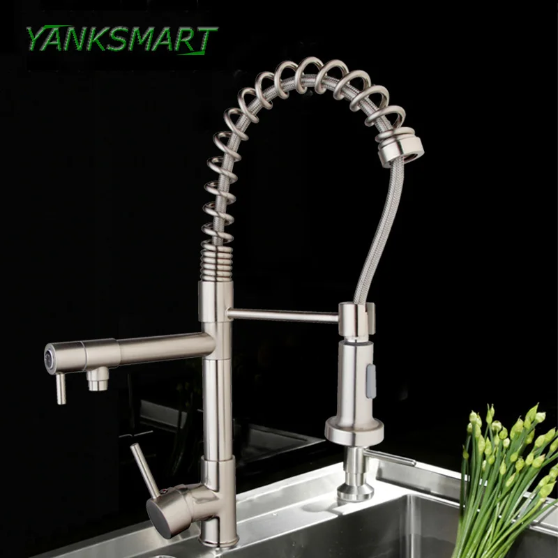 YANKSMART Выдвижной Смеситель для кухни никелевый матовый смеситель раковины