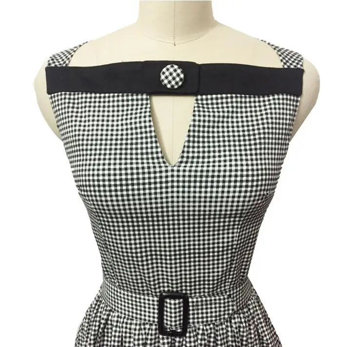 Новые женские Клетчатый узор Slash Средства ухода за кожей Шеи 1950 s рокабилли