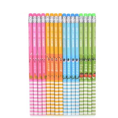 

96pcs kawaii wooden pencil HB cute printed pencils with erasers for school students writing supplies korean stationary graphite