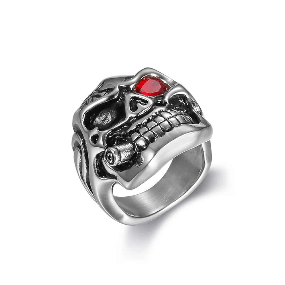 Панк Для Мужчин's сигары черепа Серебряный Цвет черный красный фианит циркон