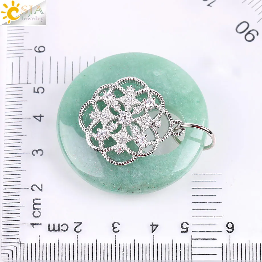 CSJA натуральный камень полый Круглая Подвеска кубический цирконий цветок