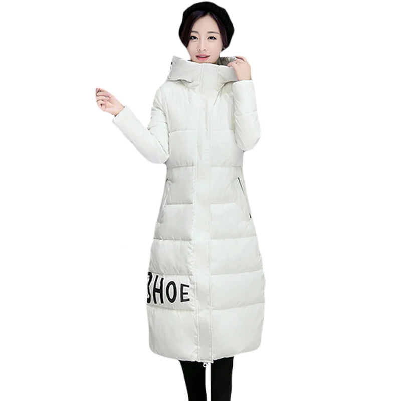 Женская зимняя парка длинная стеганая куртка с принтом в виде букв теплая