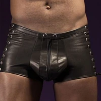 sexy men wild pu faux leather zipper open crotch short boxer bandage clubwear jockstrap fetish gay wear erotic lingerie fx1030