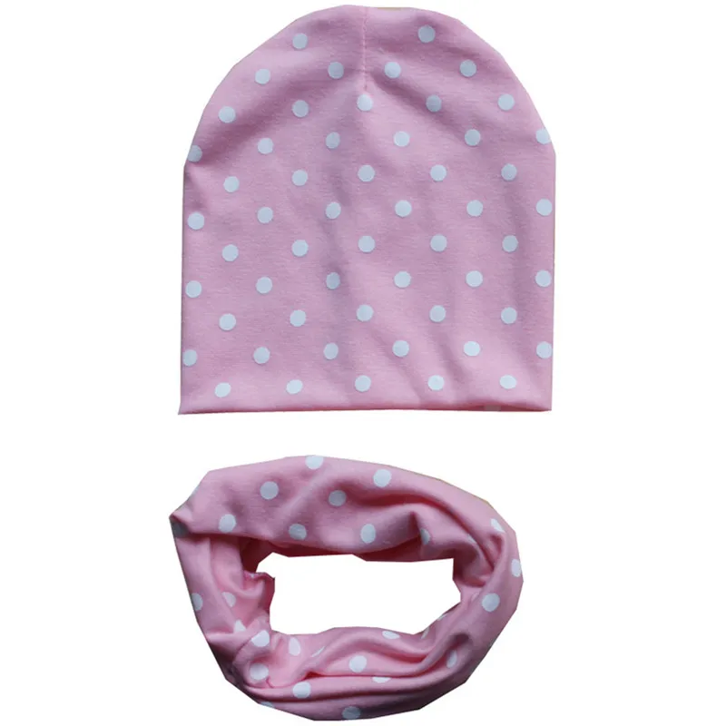 dot pink Хлопковая детская шапка, шарф, реквизит для фотосессии, шарф для девочек с принтом в виде сердечек, детские вязаные шапки, осенне-зимняя детская шапка, шарф, комплект из 2 предметов - Цвет: dot pink