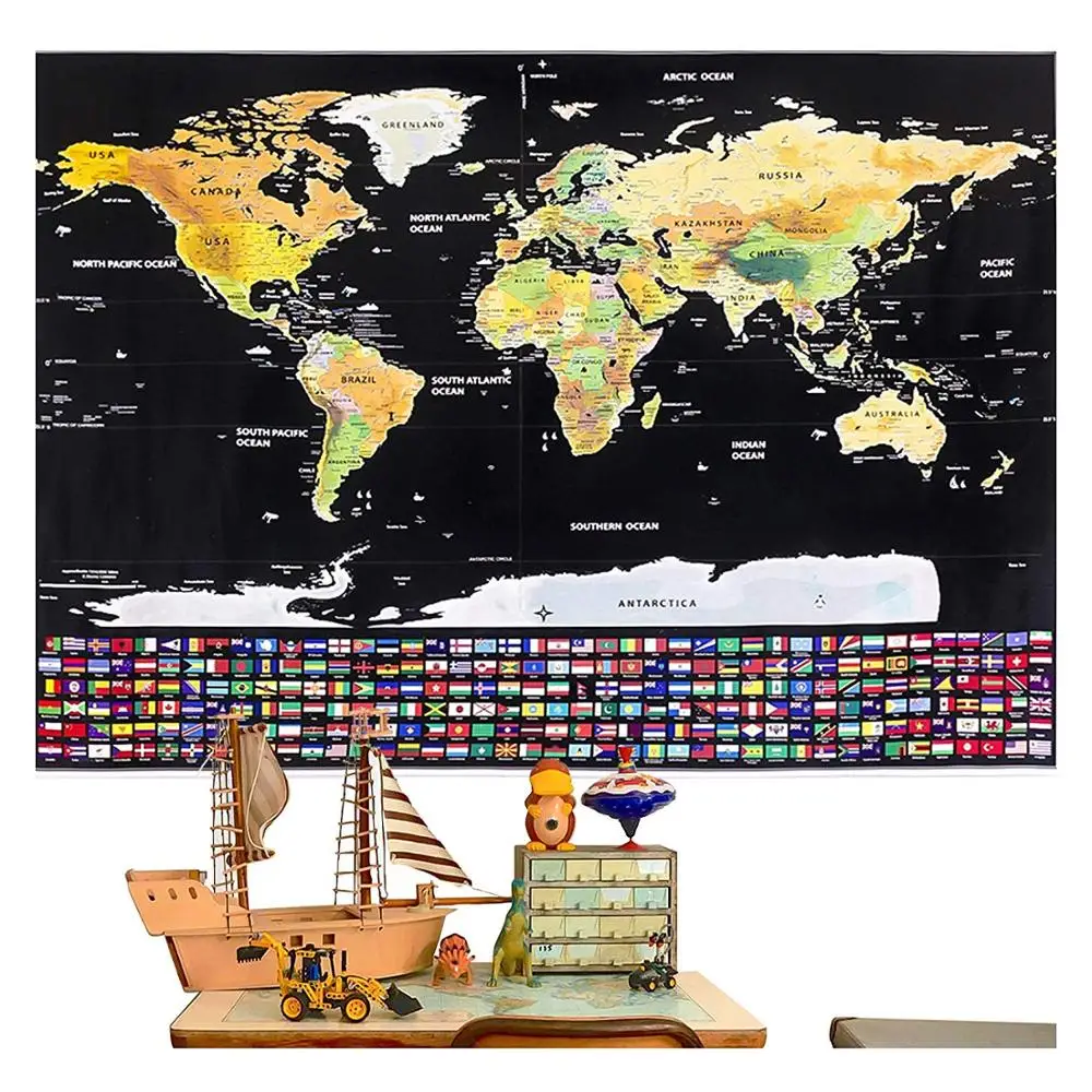 Настенный декор царапины от карты мира настенный стикер с флагами стран Дорожная