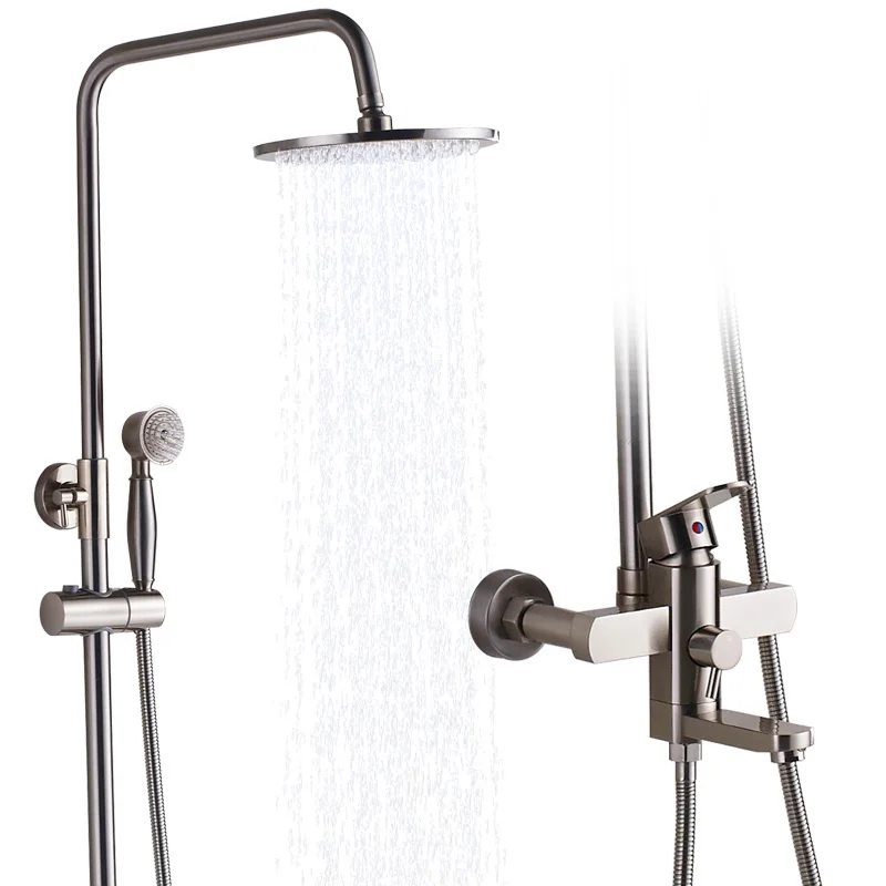 Brushed Nickel Color Черный ванны смеситель для душа вращается носик квадратный " дождевая Насадки для душа Ванная комната душевой набор смеситель для ванной 3-Пути смеситель - Цвет: Brushed Nickel Color