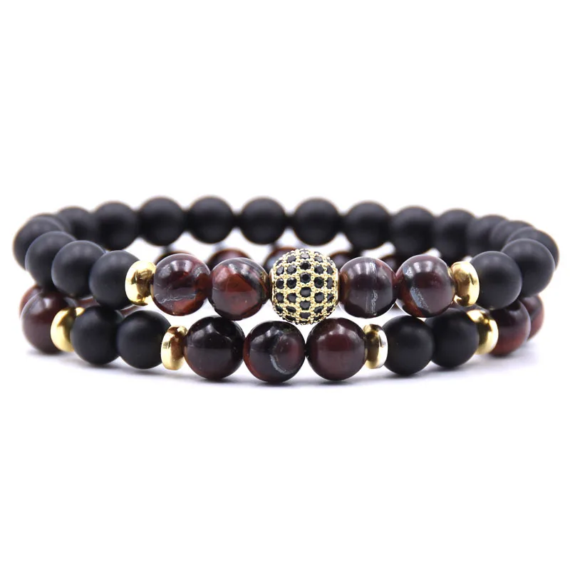 17 HYHONEY 2pc/sets Natural stone Bracelets& Bangles Pave CZ 10mm Ball Charms Bracelets for women Jewelry Men Pulseira - Окраска металла: 17