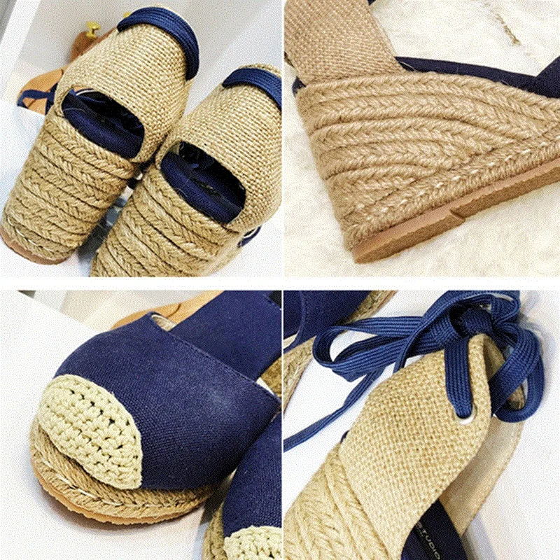 Женские эспадрильи на шнуровке летние сандалии в рыбацком стиле высоком каблуке